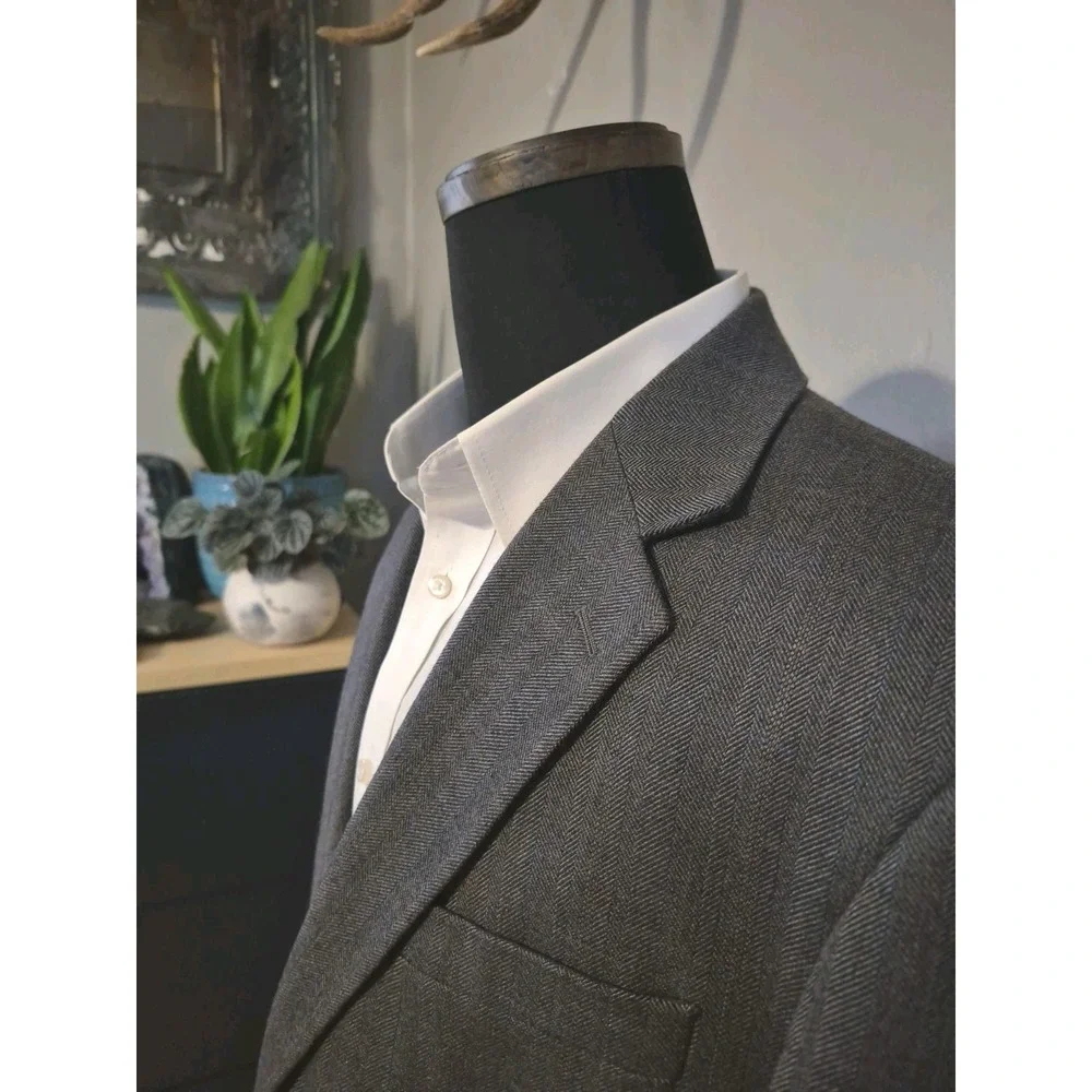 Pronto Uomo Mens Wool Sports Coat 40R Gray Herringbone 2 Button Blazer